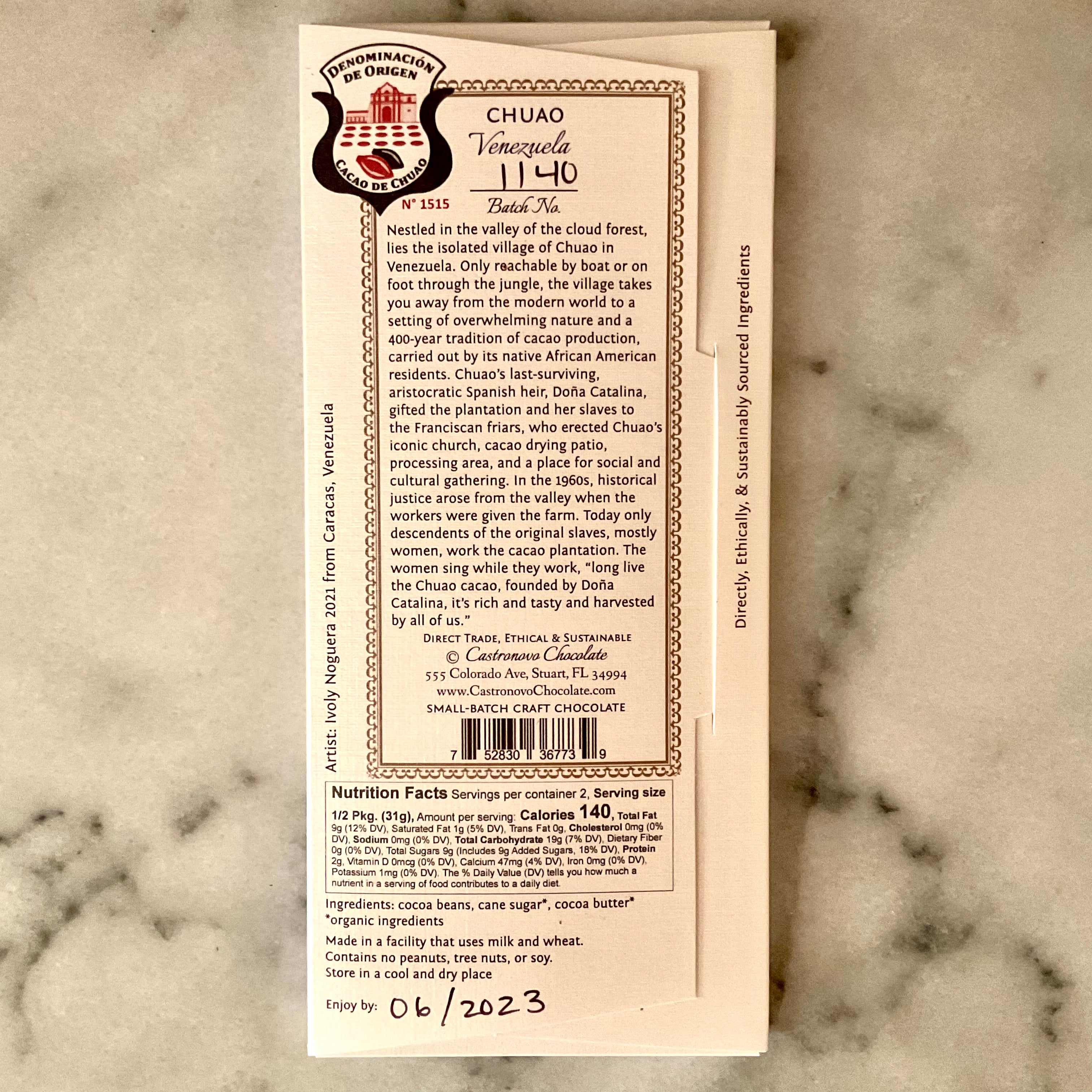 Castronovo Chuao Venezuela 72% Dark Chocolate Bar