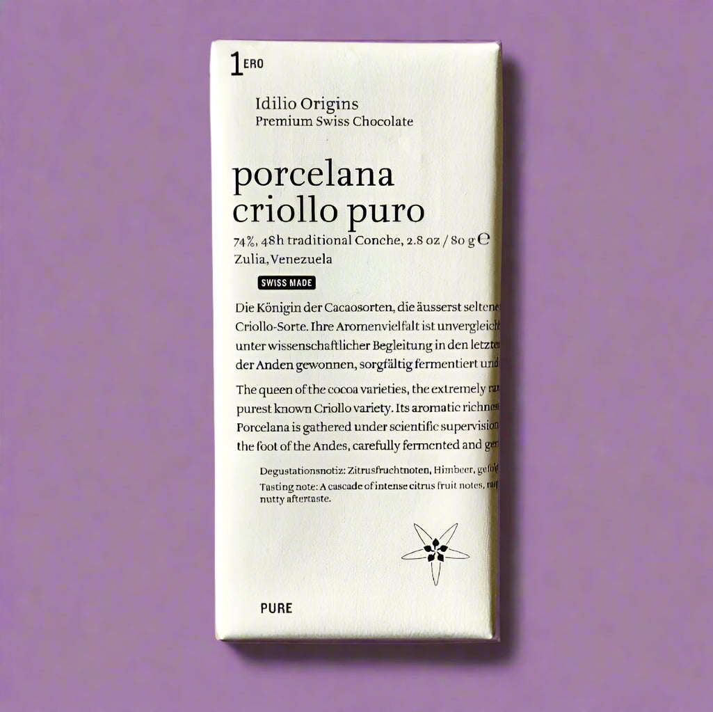 Idilio Origins Porcelana Criollo Puro Dark Chocolate Bar