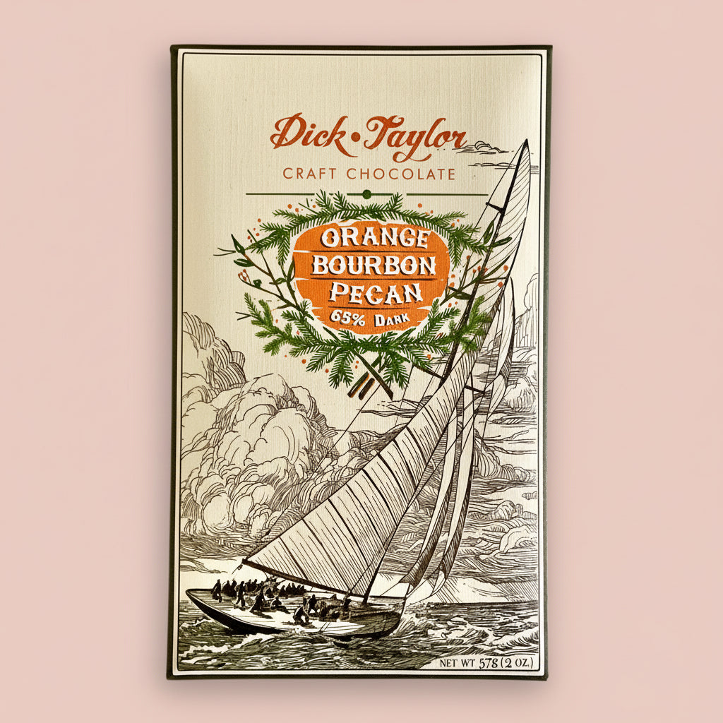 Dick Taylor Orange Bourbon Pecan 65% Dark Chocolate Bar