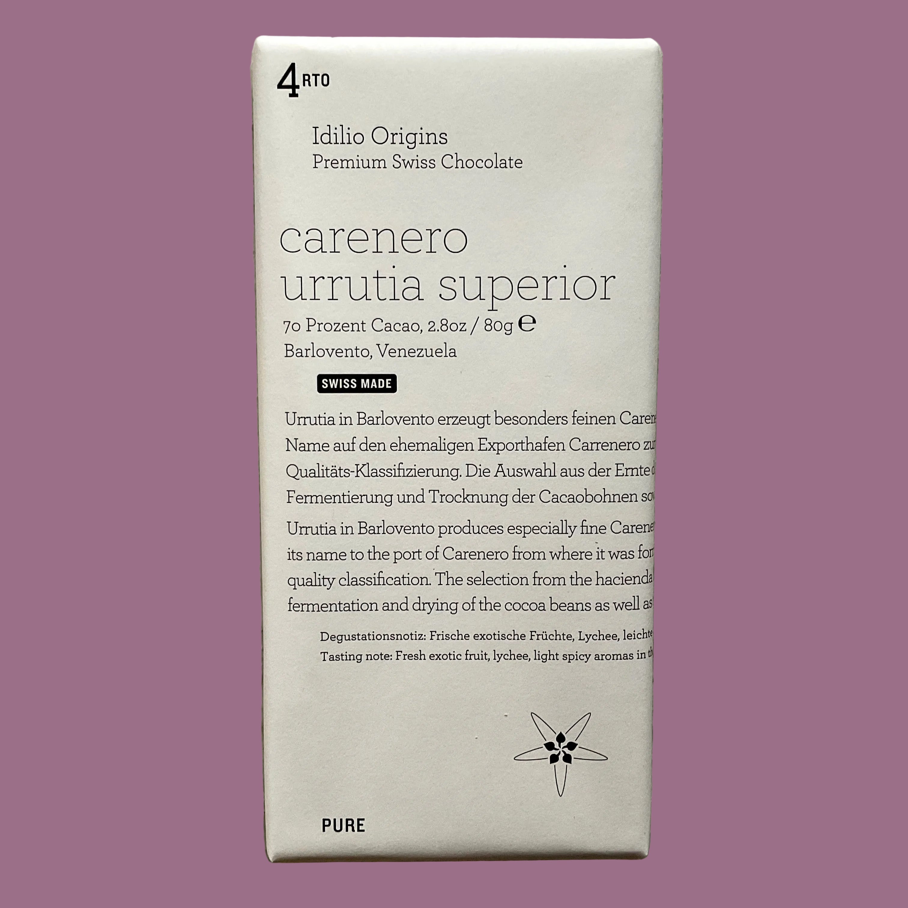 Idilio Origins Carenero Urrutia Superior 70% Dark Chocolate Bar