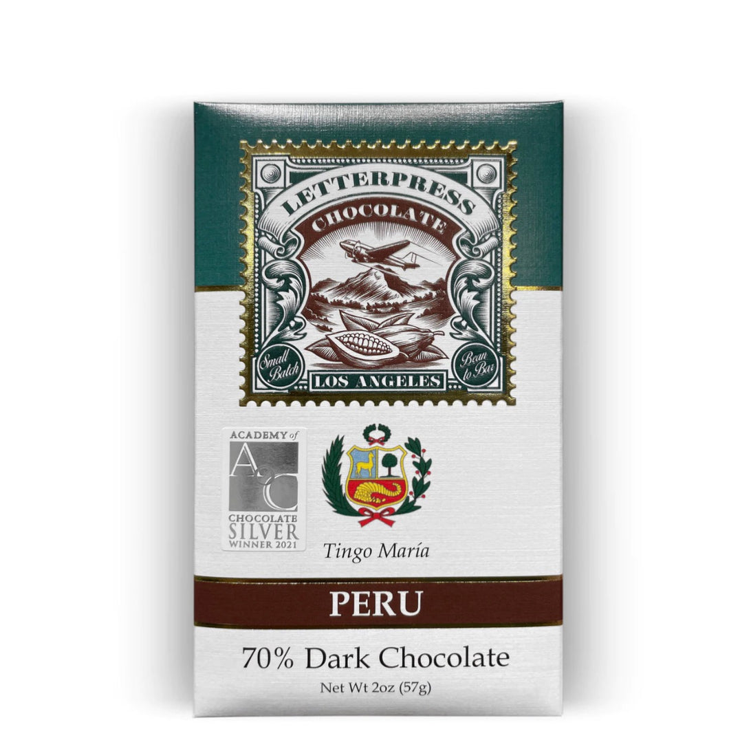 Letterpress Tingo Maria, Peru 70 % Dark Chocolate Bar