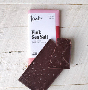 Raaka Pink Sea Salt Unroasted Dark Chocolate Bar - Barometer Chocolate